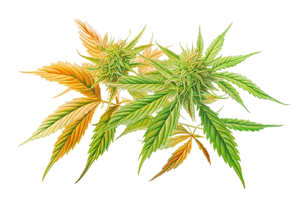 Ein farbenfrohes Cannabisgewächs, das seine Blüten entfaltet.