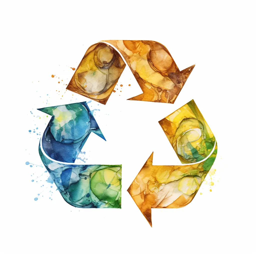 Ein beiger Untergrund trägt das ikonische Recycling-Symbol.